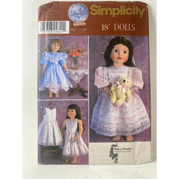 Vintage Simplicity 9560  Sewing Pattern For 18" Dolls Fancy Frocks Heirloom Fanc - Picture 1 of 2